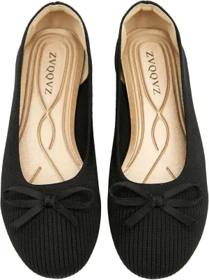 Women's Flats Shoes Knit Mesh Ballet Flats with Bow Comfortable Round Toe Washable Dressy Flat