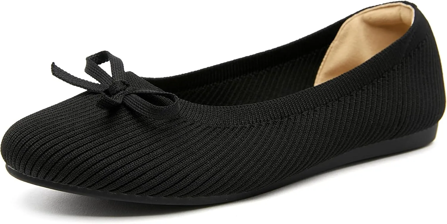 Women's Flats Shoes Knit Mesh Ballet Flats with Bow Comfortable Round Toe Washable Dressy Flat
