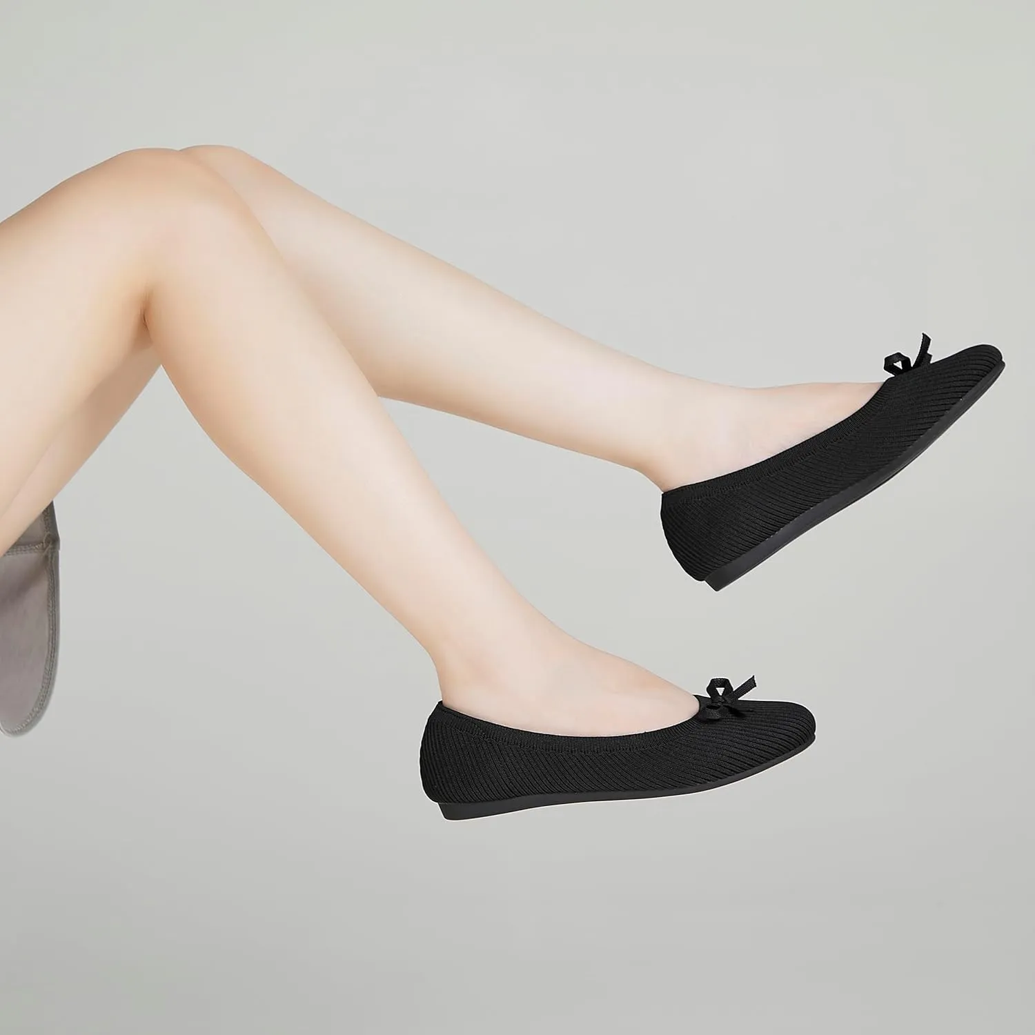Women's Flats Shoes Knit Mesh Ballet Flats with Bow Comfortable Round Toe Washable Dressy Flat