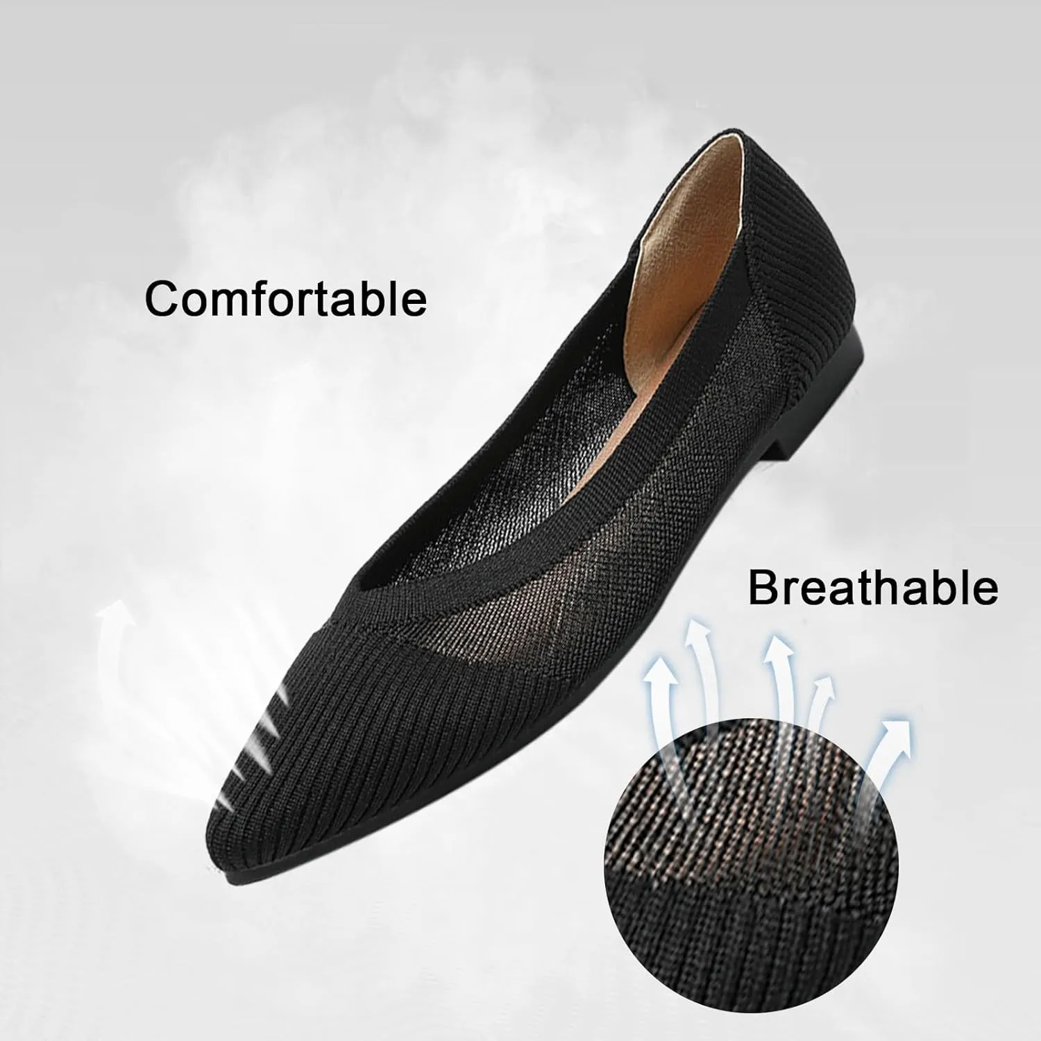 Women's Flats Shoes Pointed Toe Knit Ballet Comfortable Dressy Mesh Flat