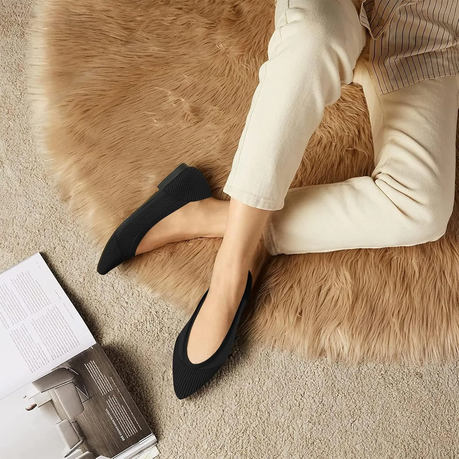 Women's Flats Shoes Pointed Toe Knit Ballet Comfortable Dressy Mesh Flat