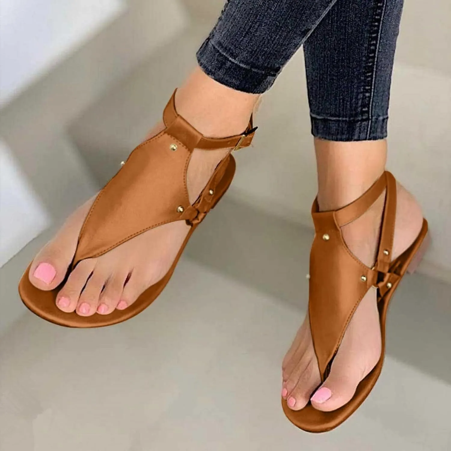Women's Flip Flops Fashion Leather Suede Sandals Breathable Backless Walking Sandals Comfortable Summer Beach Walking Thong Cushion Sandal Ankle Strap Flats Fashion Open Toe Beach Shoes