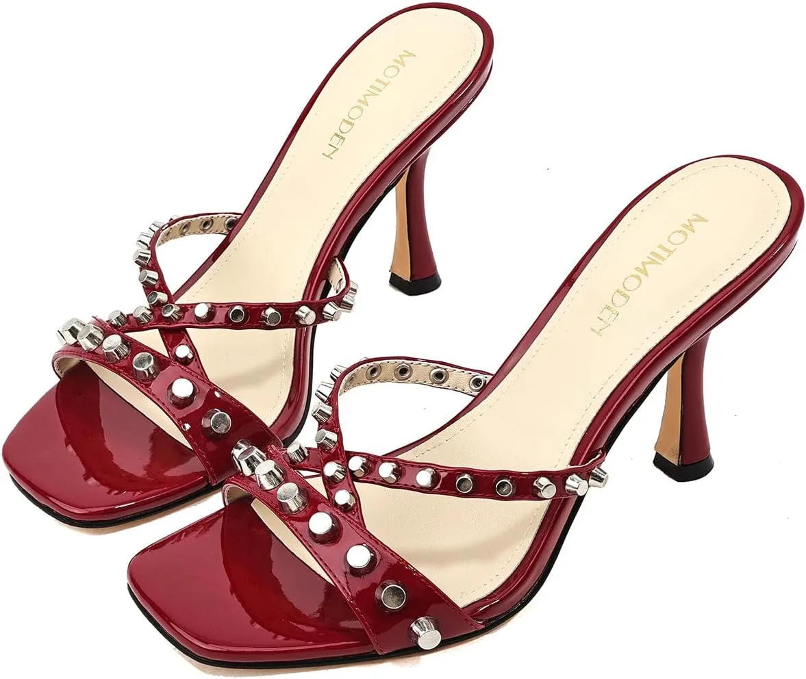 Womens Heels Square Toe Heeled Sandals for Women Low Kitten Heels Sandals Open Toe Slip on Mule for Party Wedding Dress Shoes