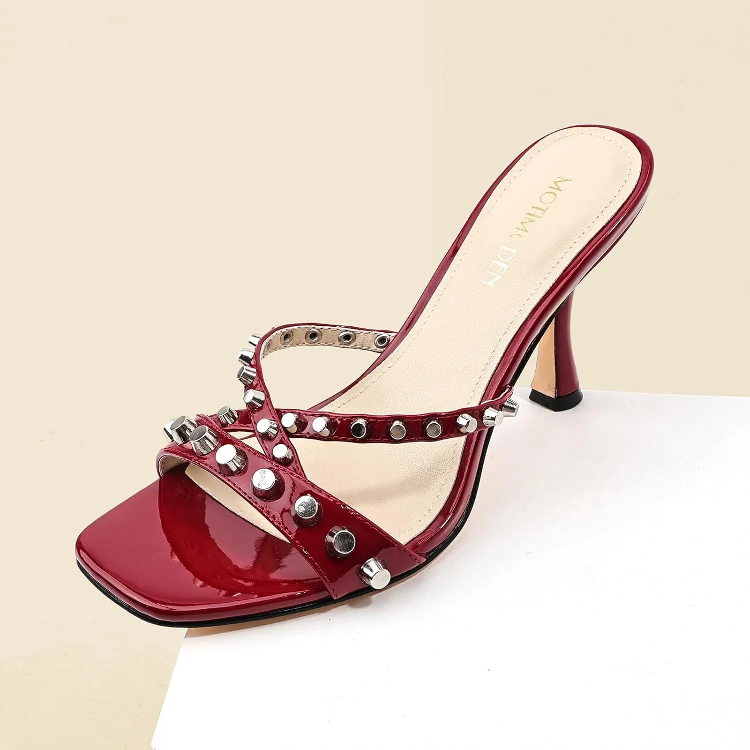 Womens Heels Square Toe Heeled Sandals for Women Low Kitten Heels Sandals Open Toe Slip on Mule for Party Wedding Dress Shoes