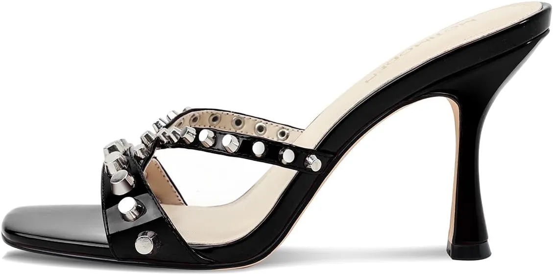 Womens Heels Square Toe Heeled Sandals for Women Low Kitten Heels Sandals Open Toe Slip on Mule for Party Wedding Dress Shoes