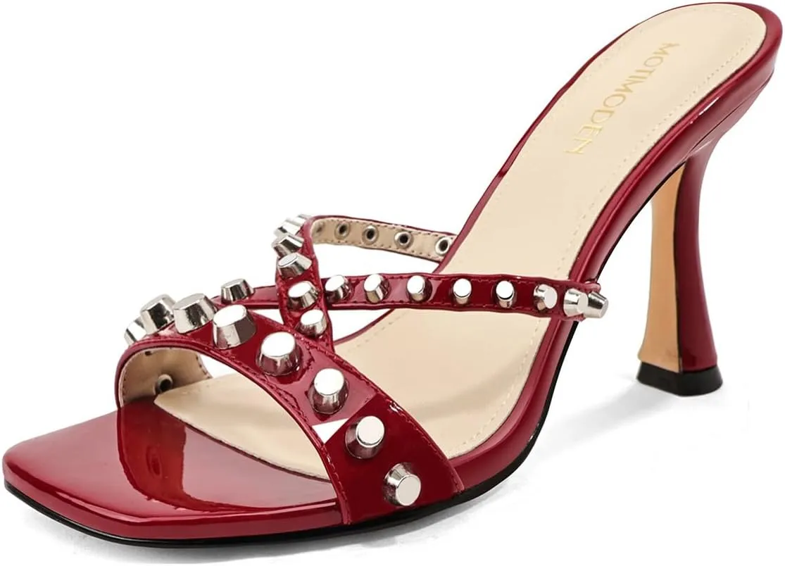 Womens Heels Square Toe Heeled Sandals for Women Low Kitten Heels Sandals Open Toe Slip on Mule for Party Wedding Dress Shoes