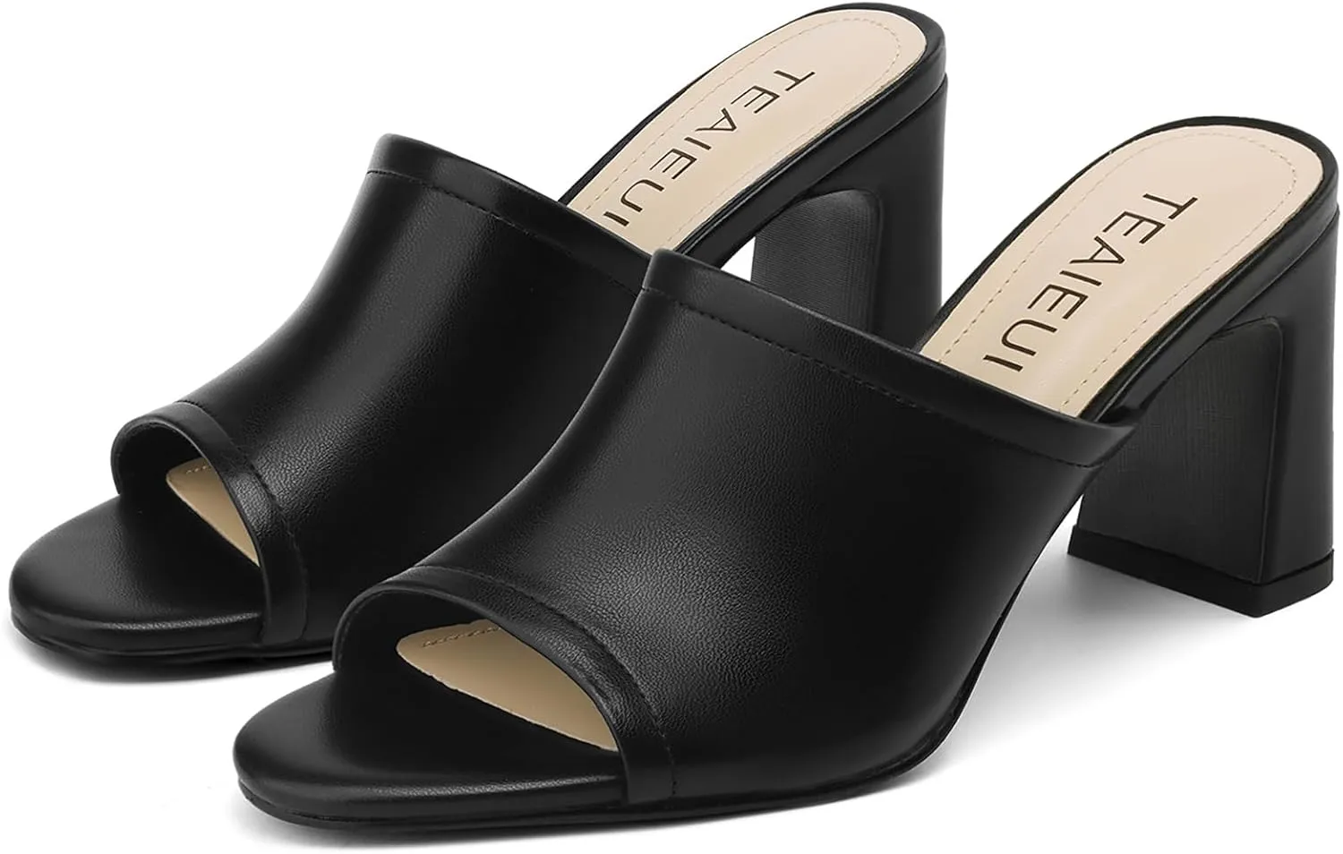 Women's High Block Heeled Mule Sandals Sexy Open Toe Heels Slip on Mules Comfortable Casual Dress Pumps Shoes for Dating Daily