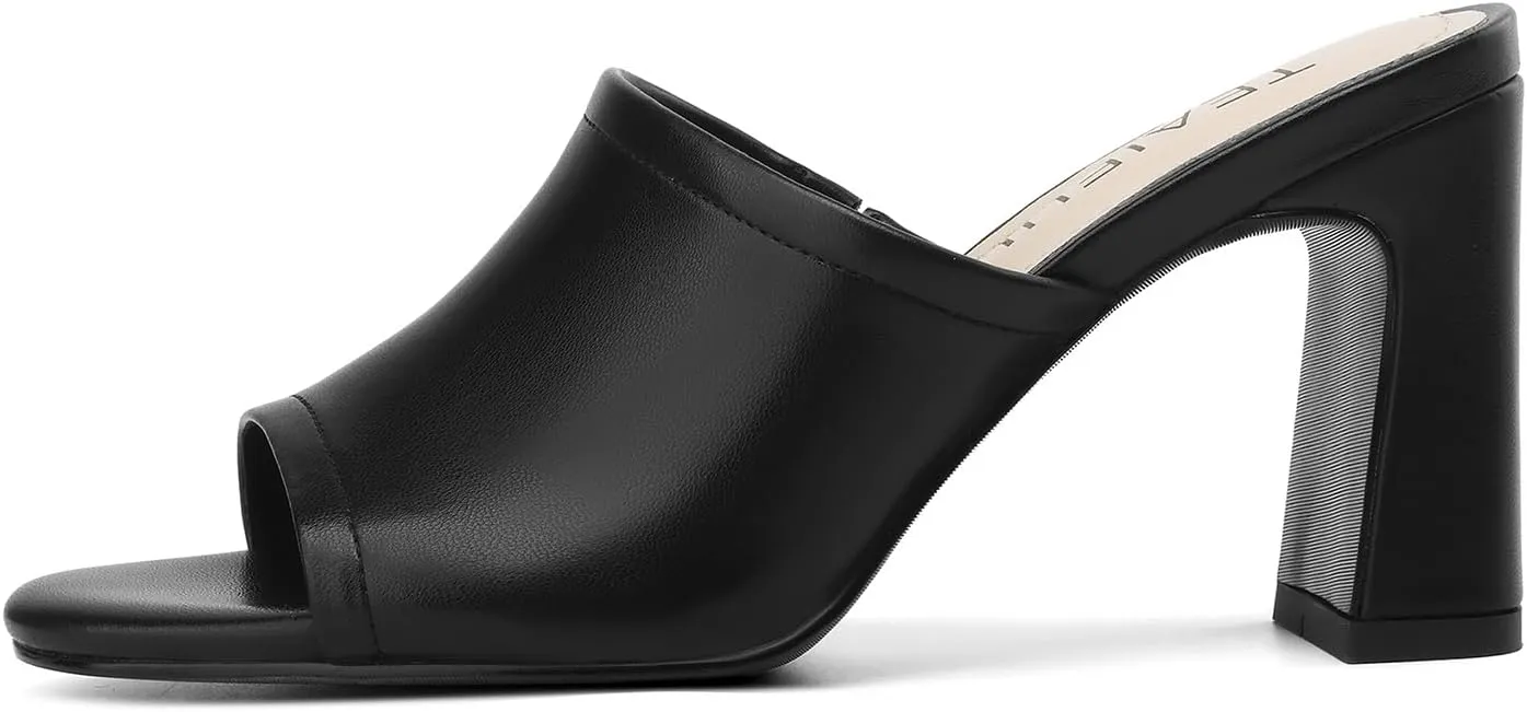 Women's High Block Heeled Mule Sandals Sexy Open Toe Heels Slip on Mules Comfortable Casual Dress Pumps Shoes for Dating Daily