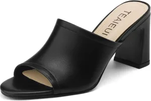 Women's High Block Heeled Mule Sandals Sexy Open Toe Heels Slip on Mules Comfortable Casual Dress Pumps Shoes for Dating Daily