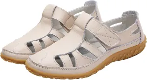 Women's Hollow Casual Shoes Leather Soft Bottom Sandals Comfortable Lightweight Non Slip Breathable Orthopedic Beach Shoes Closed Toe Summer Sneakers