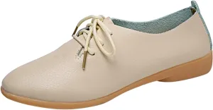 Women's Leather Lace Up Oxfords Sneakers Comfortable Slip-On Business Shoes Lightweight Breathable Sneakers Dressy Low Heel Walking Shoes