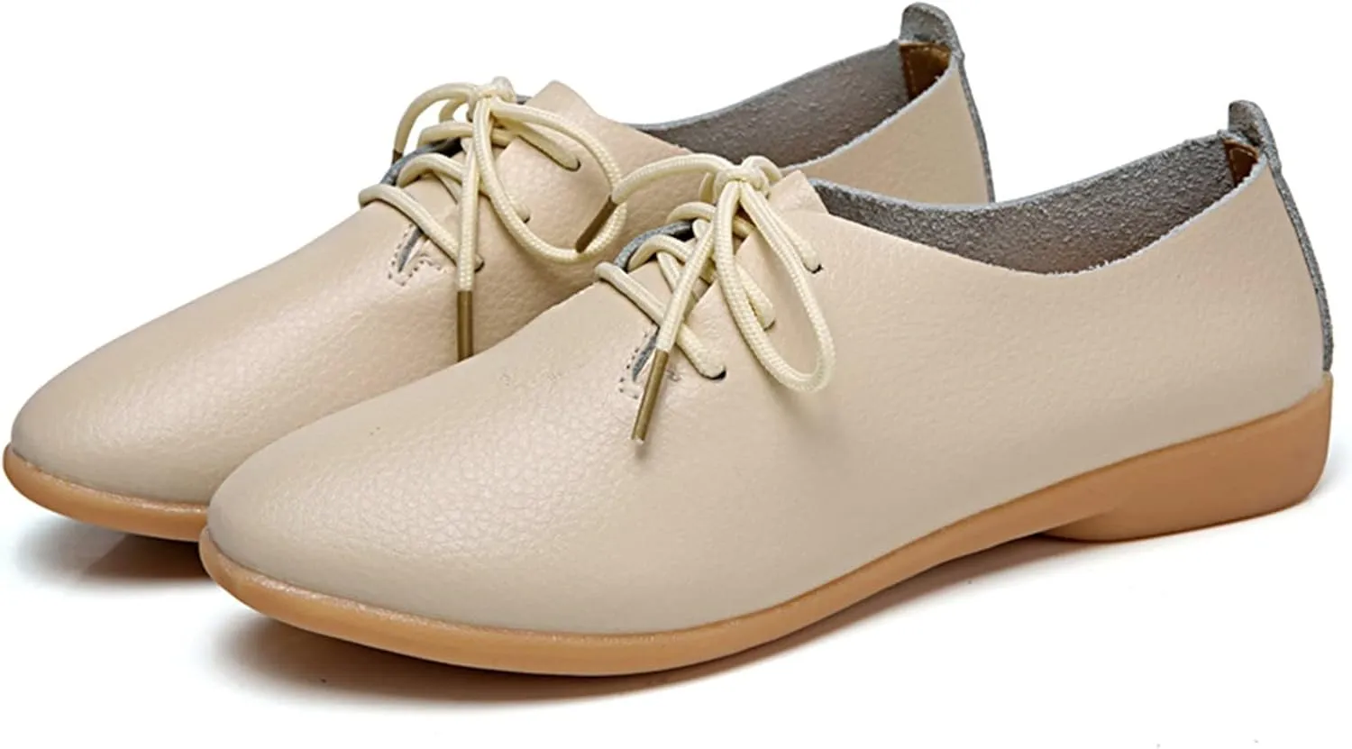 Women's Leather Lace Up Oxfords Sneakers Comfortable Slip-On Business Shoes Lightweight Breathable Sneakers Dressy Low Heel Walking Shoes