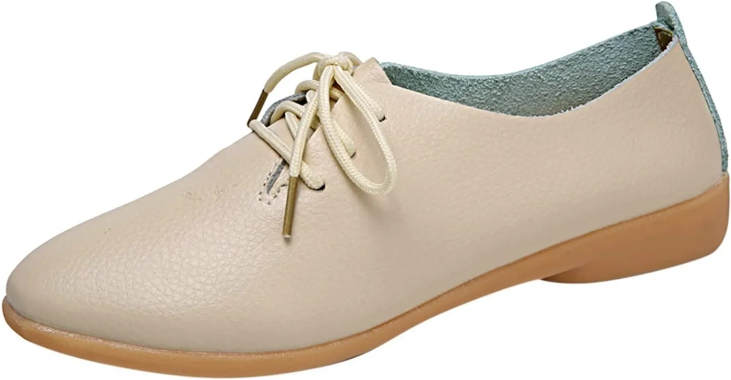 Women's Leather Lace Up Oxfords Sneakers Comfortable Slip-On Business Shoes Lightweight Breathable Sneakers Dressy Low Heel Walking Shoes