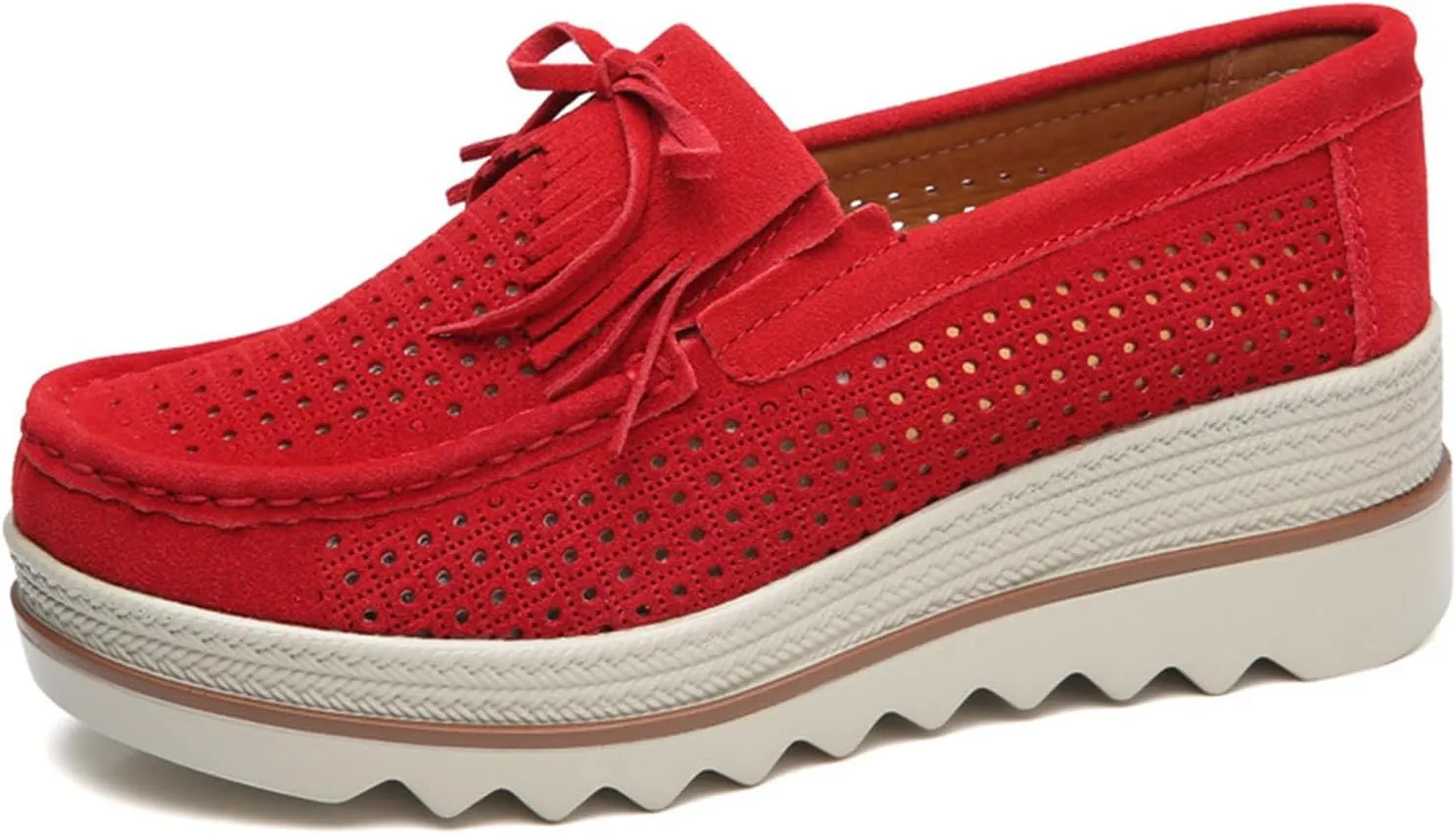 Women's Leather Platform Loafers Faux Suede Comfort Moccasins Comfortable Thick Soled Breathable Loafers