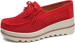 Women's Leather Platform Loafers Faux Suede Comfort Moccasins Comfortable Thick Soled Breathable Loafers