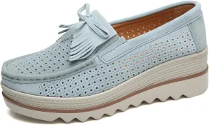 Women's Leather Platform Loafers Faux Suede Comfort Moccasins Comfortable Thick Soled Breathable Loafers