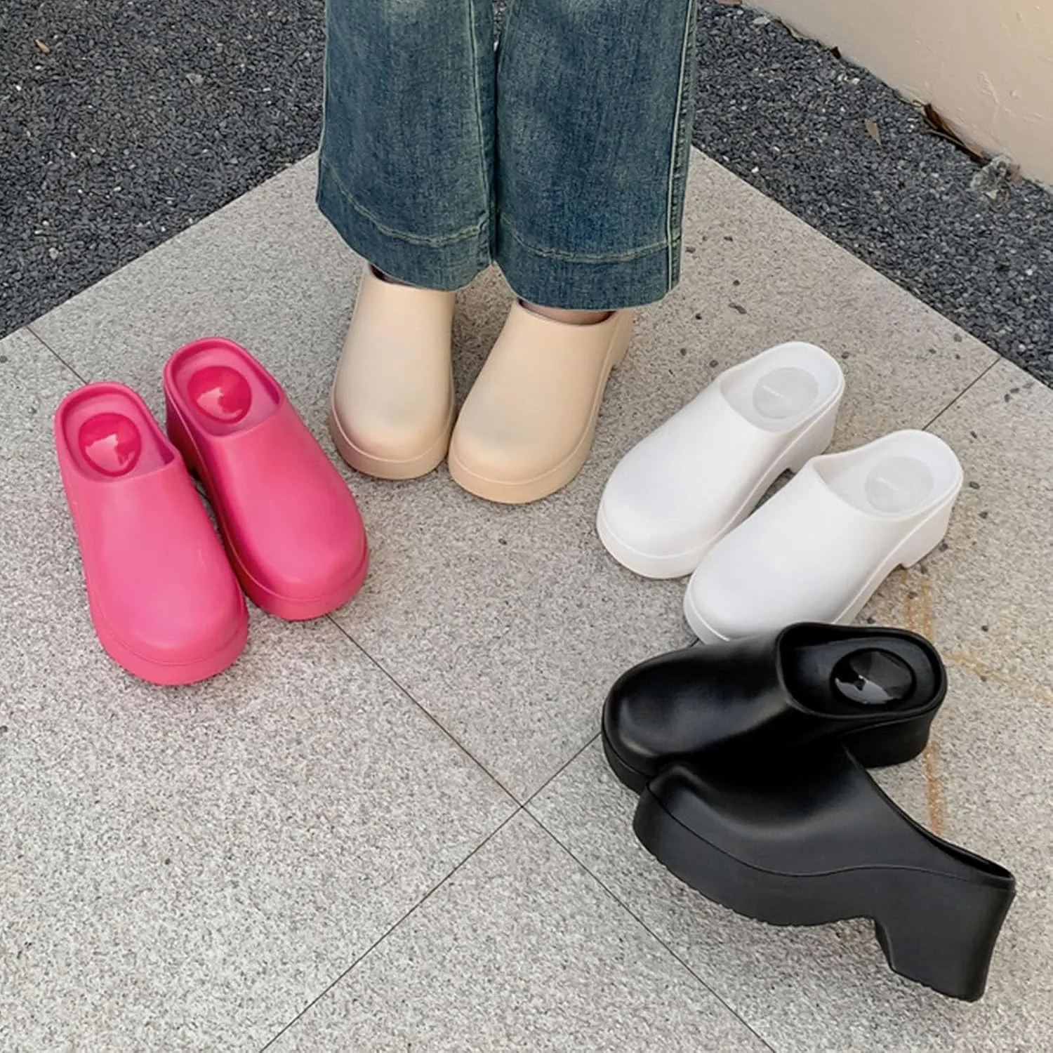 Womens Mules Closed Casual Outdoor Non Slip Sandals Slip On Clogs Block High Heel Backless Slippers with Arch Support