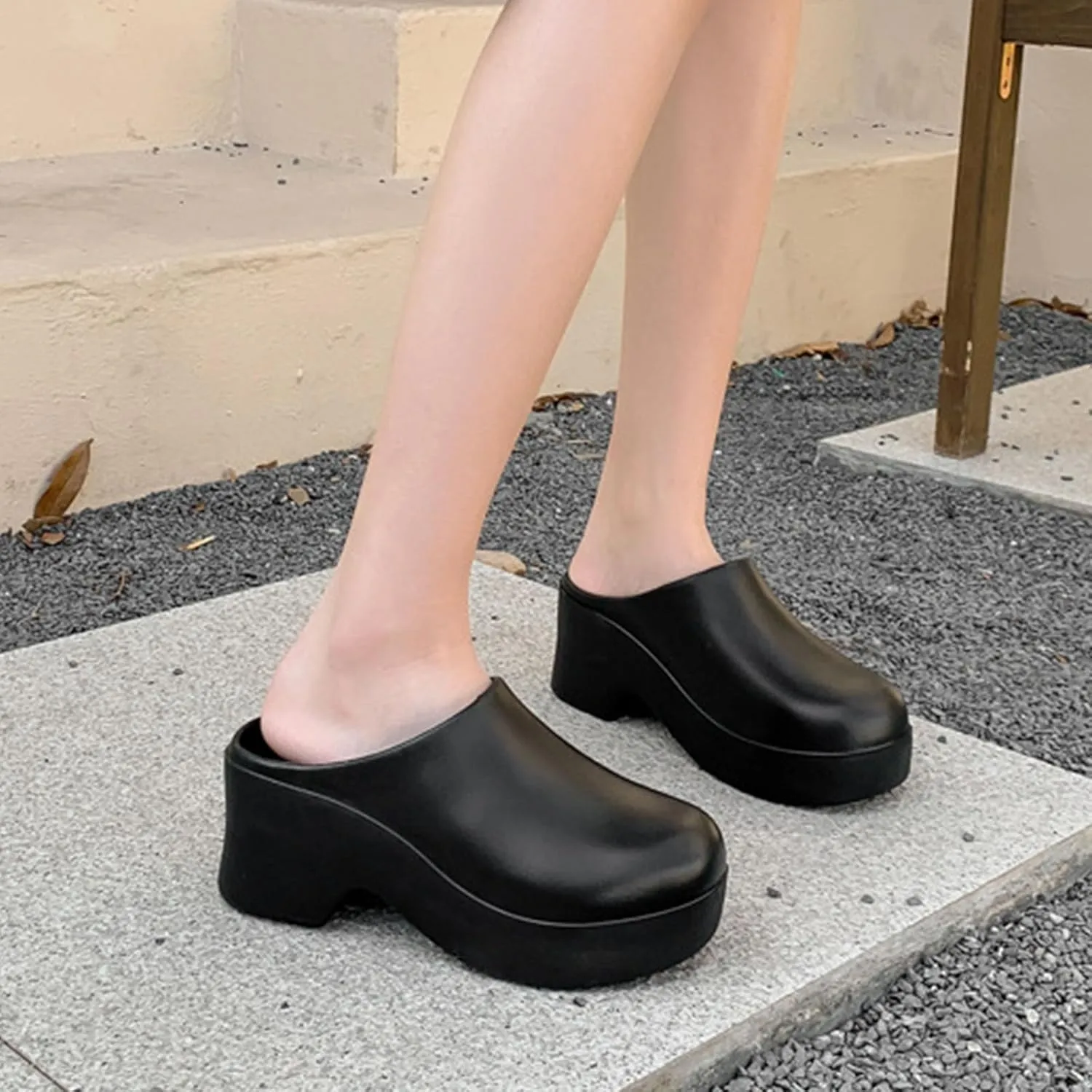 Womens Mules Closed Casual Outdoor Non Slip Sandals Slip On Clogs Block High Heel Backless Slippers with Arch Support