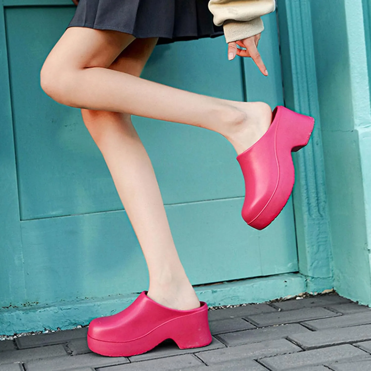 Womens Mules Closed Casual Outdoor Non Slip Sandals Slip On Clogs Block High Heel Backless Slippers with Arch Support