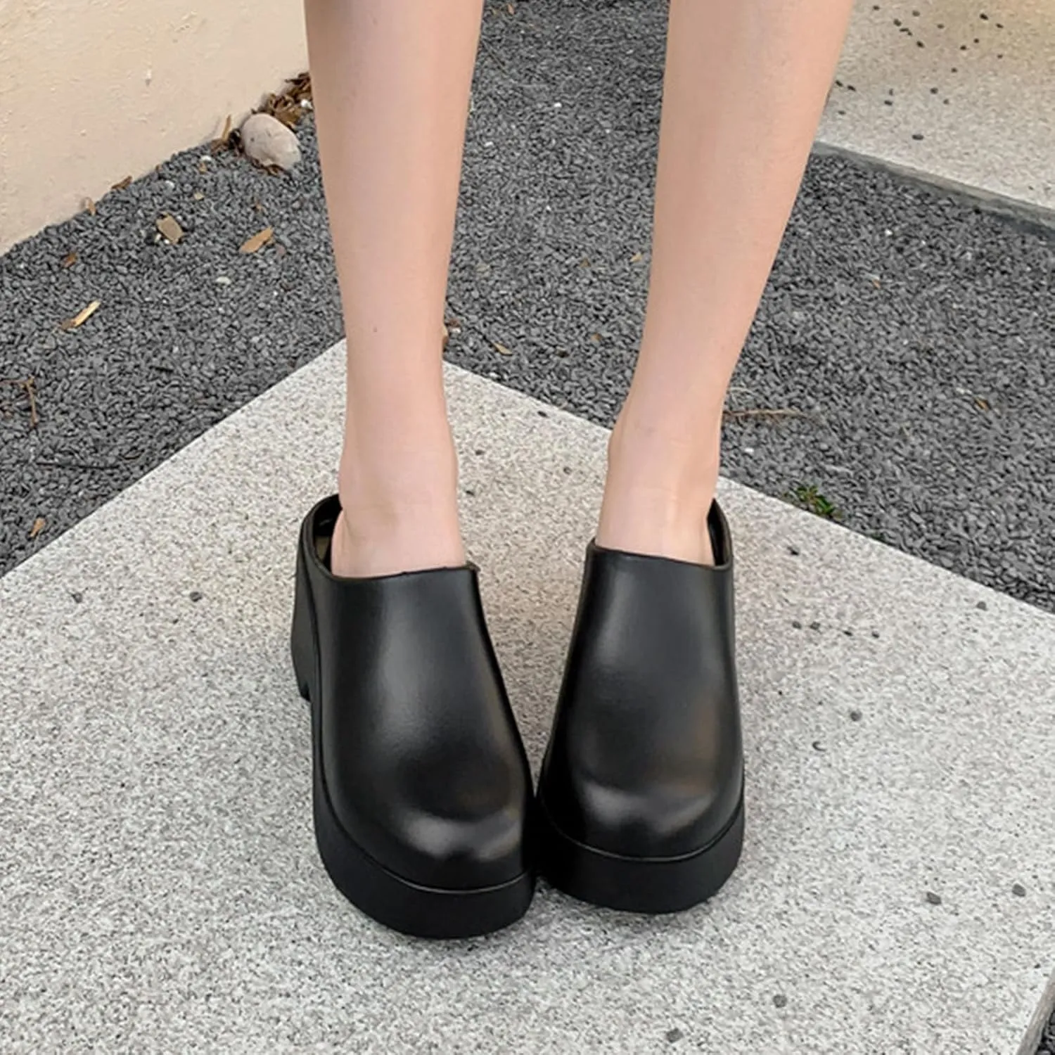 Womens Mules Closed Casual Outdoor Non Slip Sandals Slip On Clogs Block High Heel Backless Slippers with Arch Support