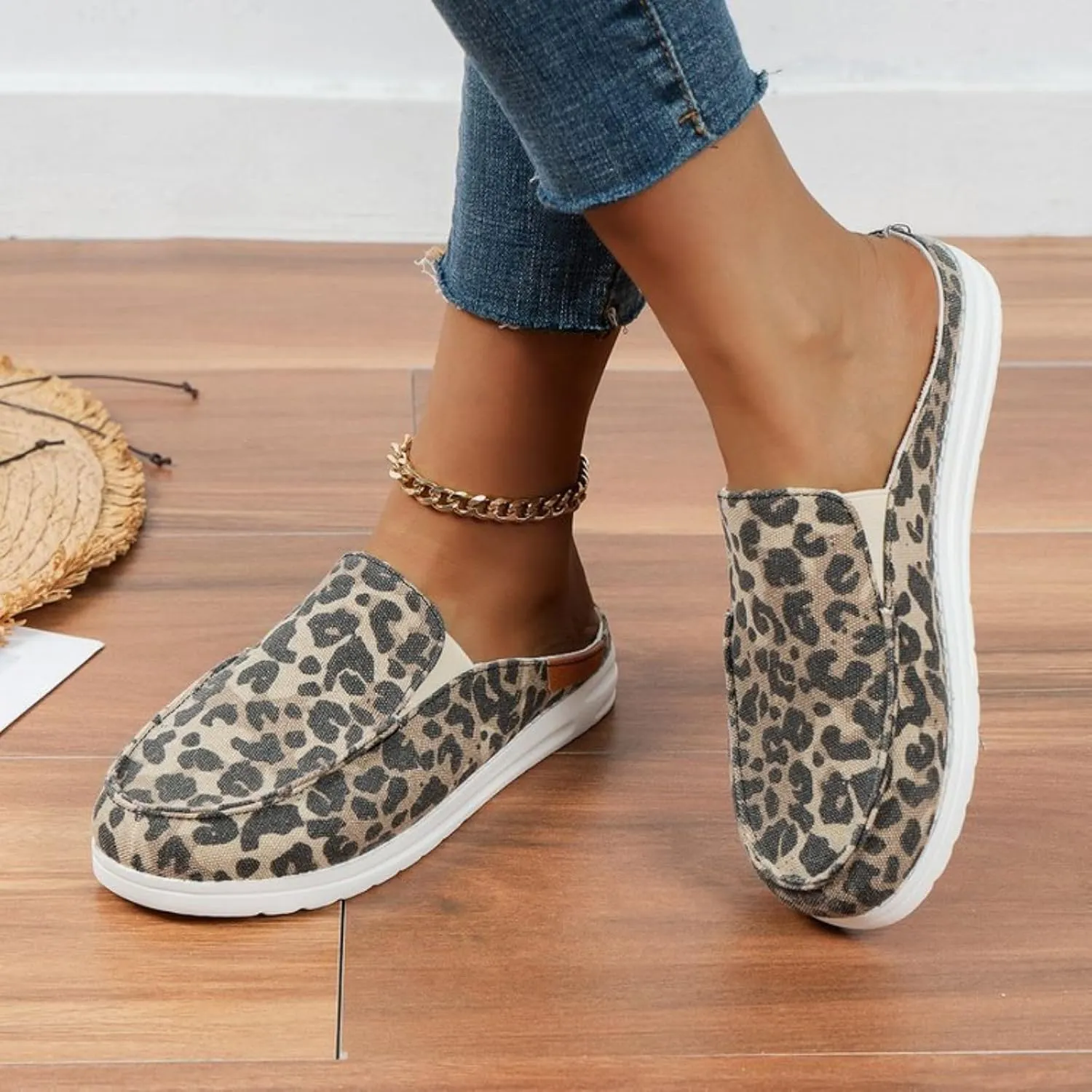 Womens Orthopedic Sandals for Nurses Lightweight Wide Width Sneakers Round Toe Flats Comfort Wear Shoes Casual Walking Shoes Open Back Loafers Canvas Slippers Non Slip Work Mule Flats Long Standing