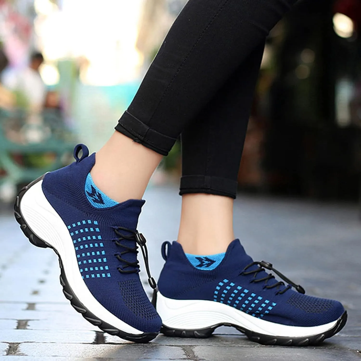 Women's Orthopedic Stretch Cushion Shoes Comfy Cloud Pro Breathe Mesh Sock Fashion Sneakers Wedge Running Footwear