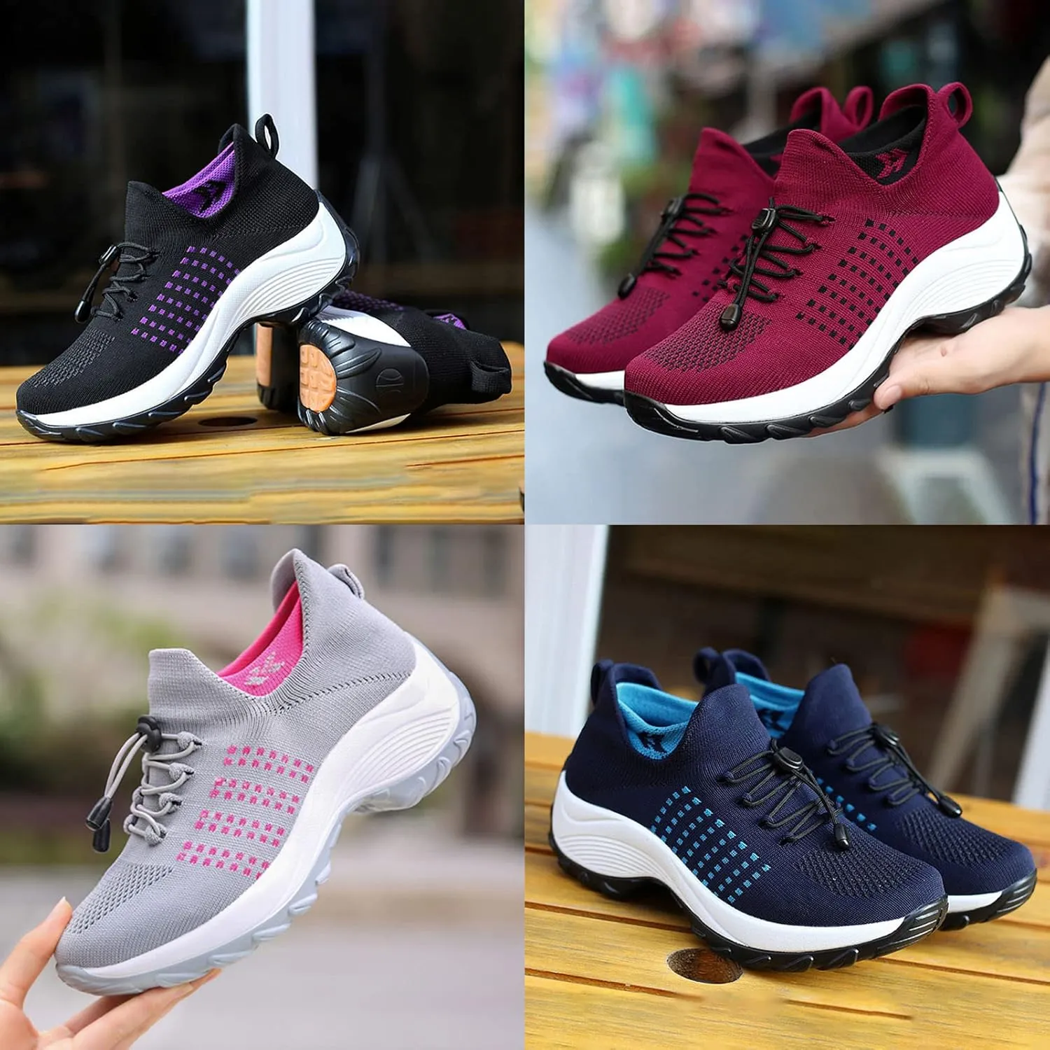Women's Orthopedic Stretch Cushion Shoes Comfy Cloud Pro Breathe Mesh Sock Fashion Sneakers Wedge Running Footwear
