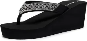 Womens Platform Flip Flops Rhinestone Wedge Sandal Soft Cushion Summer Beach Thong Sandals