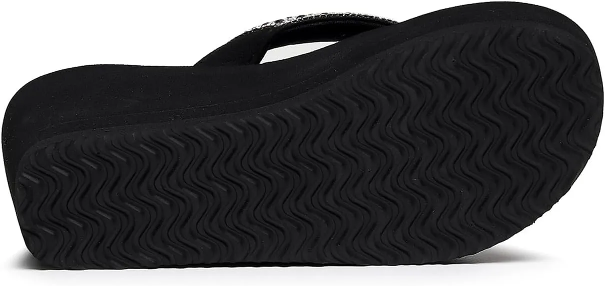 Womens Platform Flip Flops Rhinestone Wedge Sandal Soft Cushion Summer Beach Thong Sandals