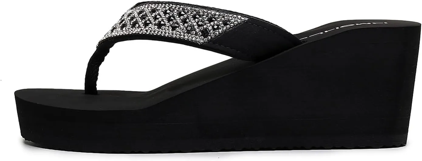Womens Platform Flip Flops Rhinestone Wedge Sandal Soft Cushion Summer Beach Thong Sandals