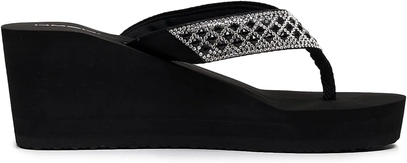 Womens Platform Flip Flops Rhinestone Wedge Sandal Soft Cushion Summer Beach Thong Sandals