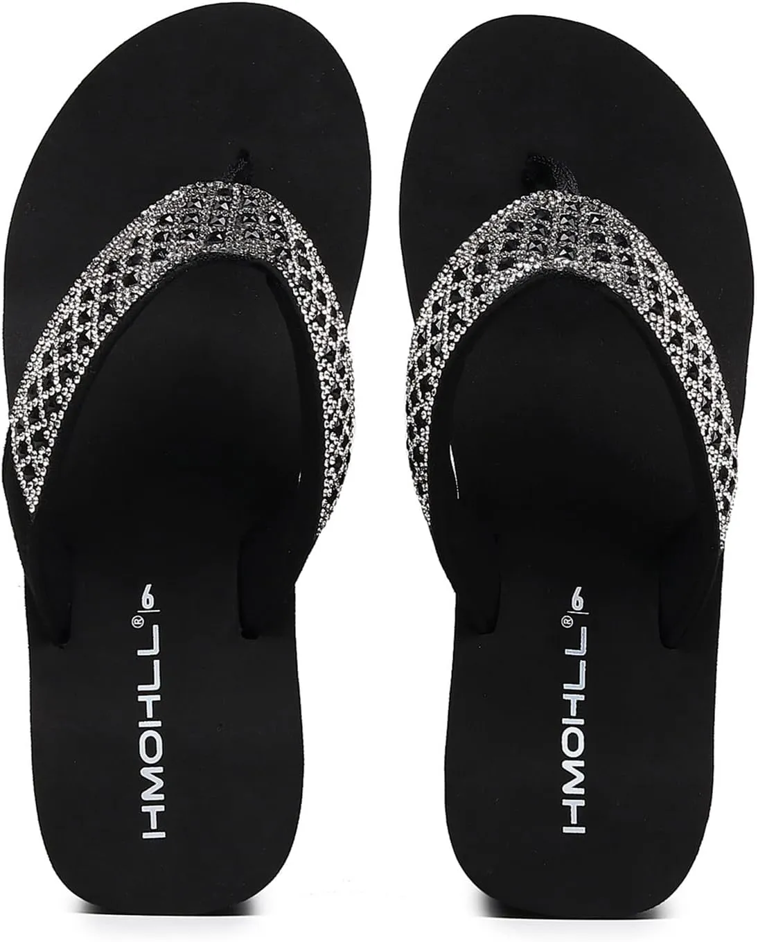 Womens Platform Flip Flops Rhinestone Wedge Sandal Soft Cushion Summer Beach Thong Sandals