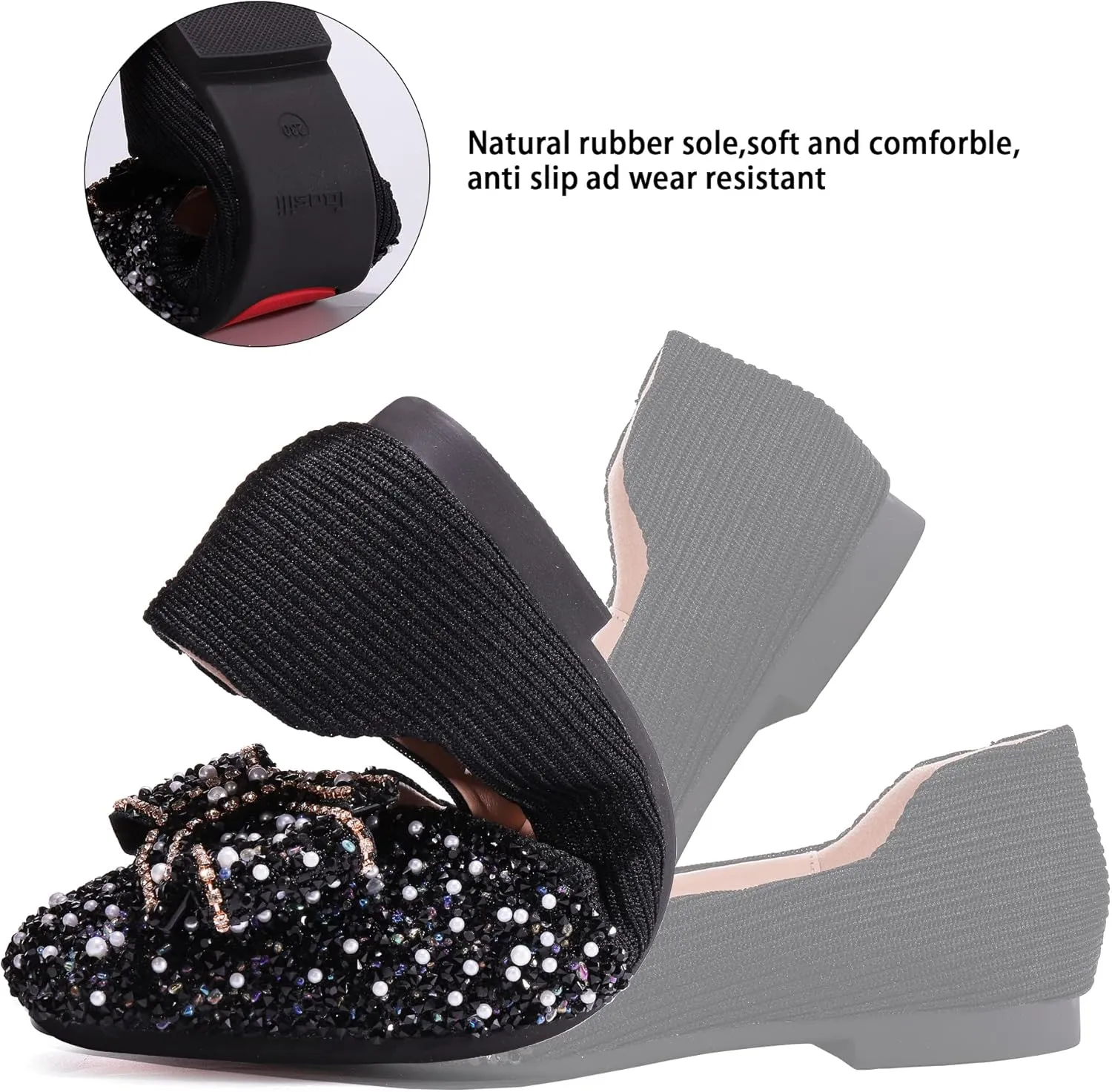 Women's Rhinestone Flats Pointed Toe Low Heel Wedding Shoes Comfortable Women Dress Shoes ﻿