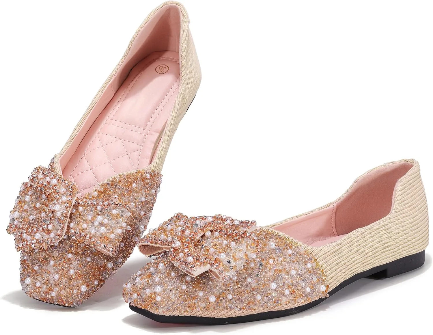 Women's Rhinestone Flats Pointed Toe Low Heel Wedding Shoes Comfortable Women Dress Shoes ﻿