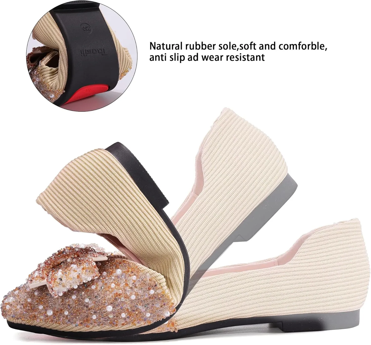 Women's Rhinestone Flats Pointed Toe Low Heel Wedding Shoes Comfortable Women Dress Shoes ﻿