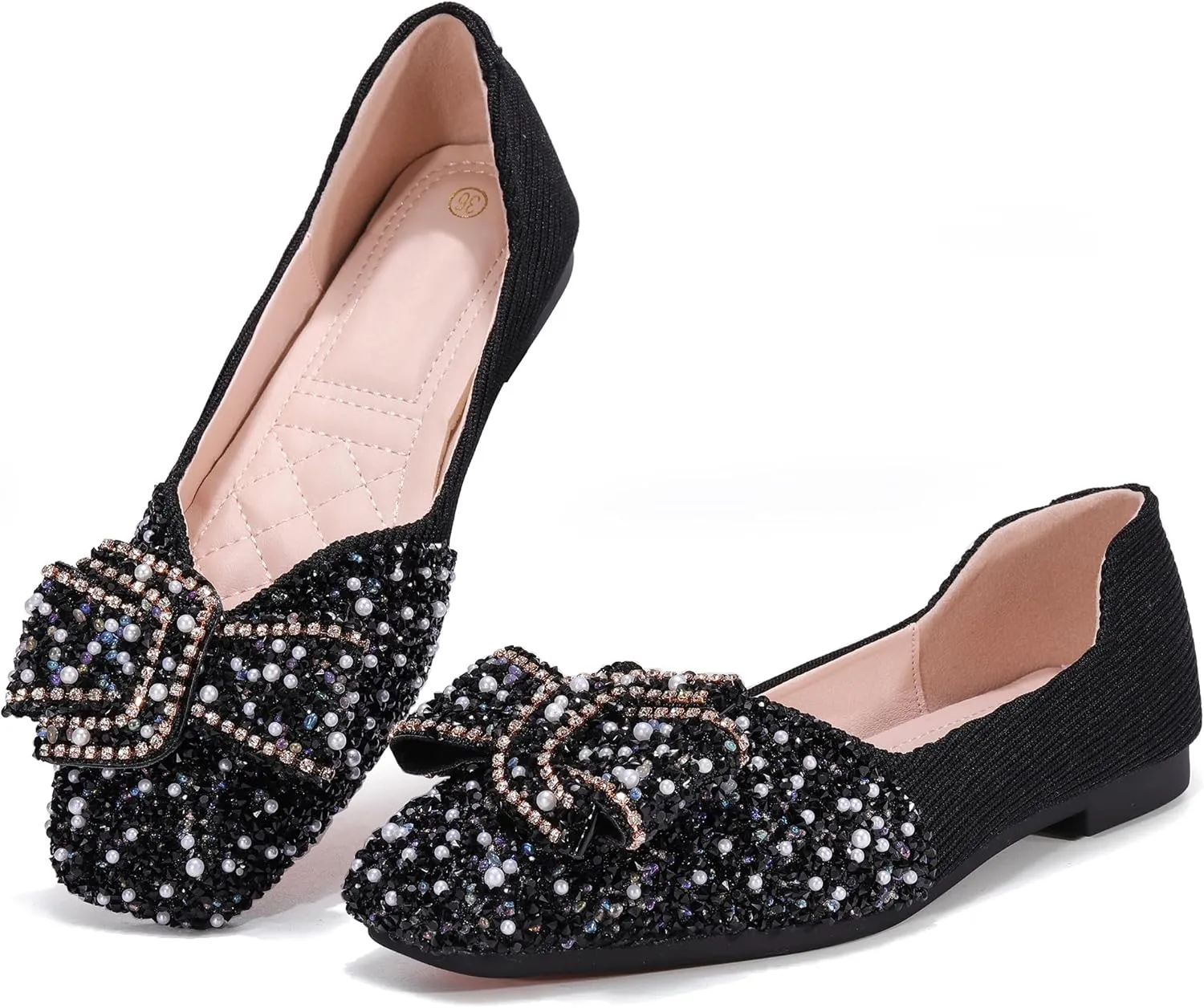 Women's Rhinestone Flats Pointed Toe Low Heel Wedding Shoes Comfortable Women Dress Shoes ﻿