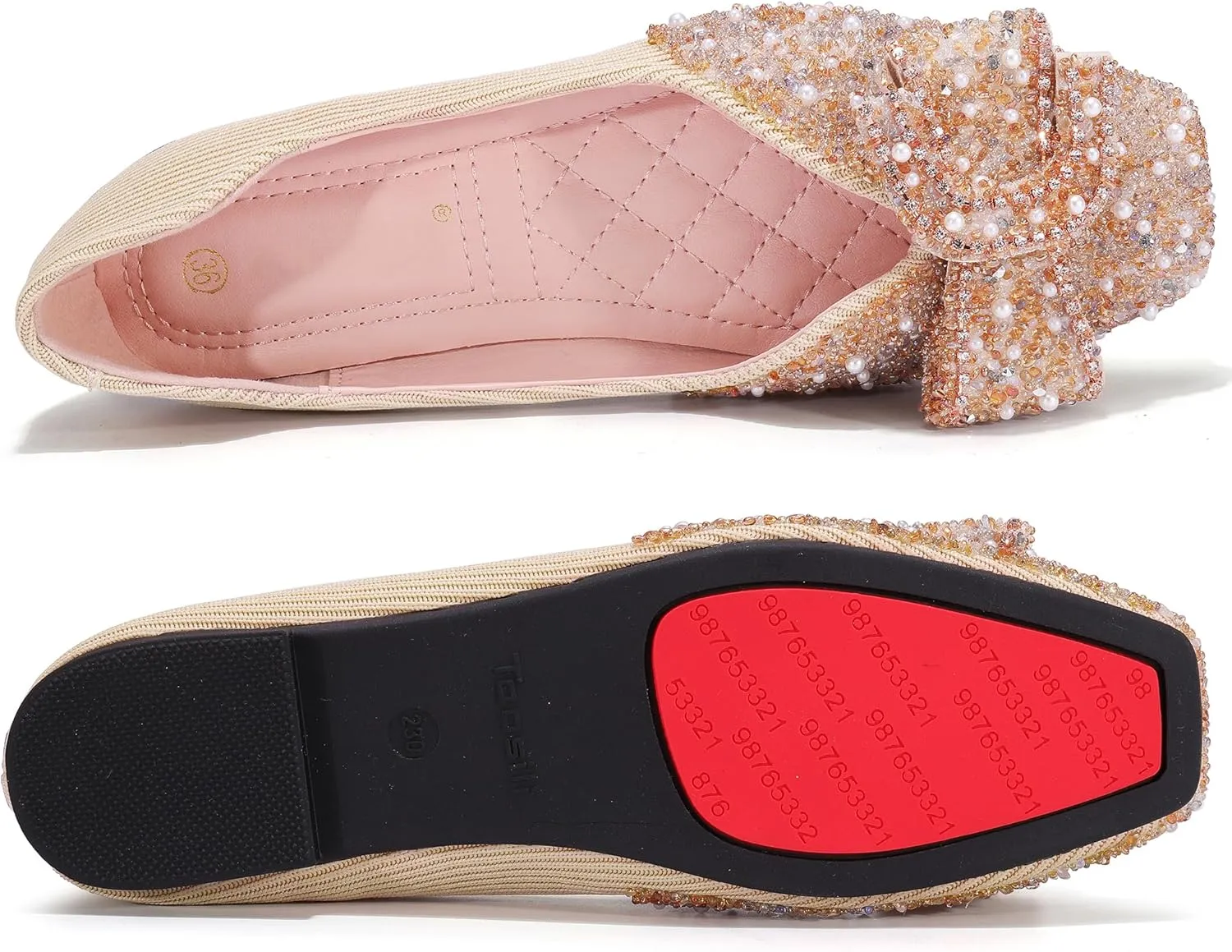 Women's Rhinestone Flats Pointed Toe Low Heel Wedding Shoes Comfortable Women Dress Shoes ﻿
