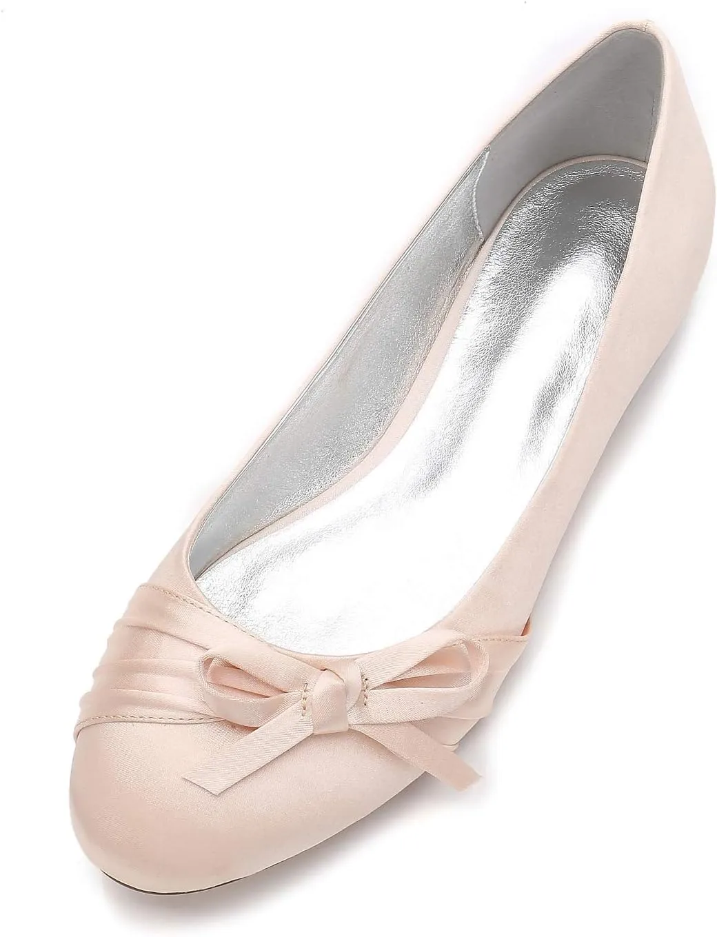 Women's Round Toe Ballet Flat Slip on Bow Tie Satin Wedding Bridal Bridesmaid Shoes