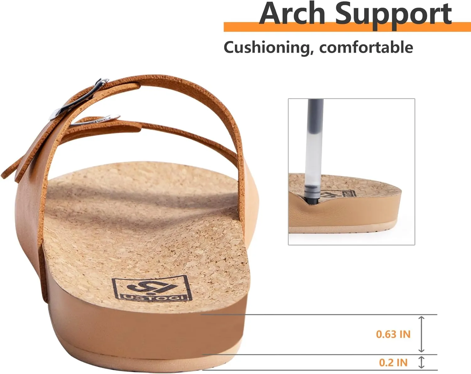 Womens Sandals Arch Support Beach Slides for Women Orthotic Summer Causal Cork Footbed Adjustable Lightweight Comfortable Slip on Cushion Cute 2 Strap Flat sandalias de mujer