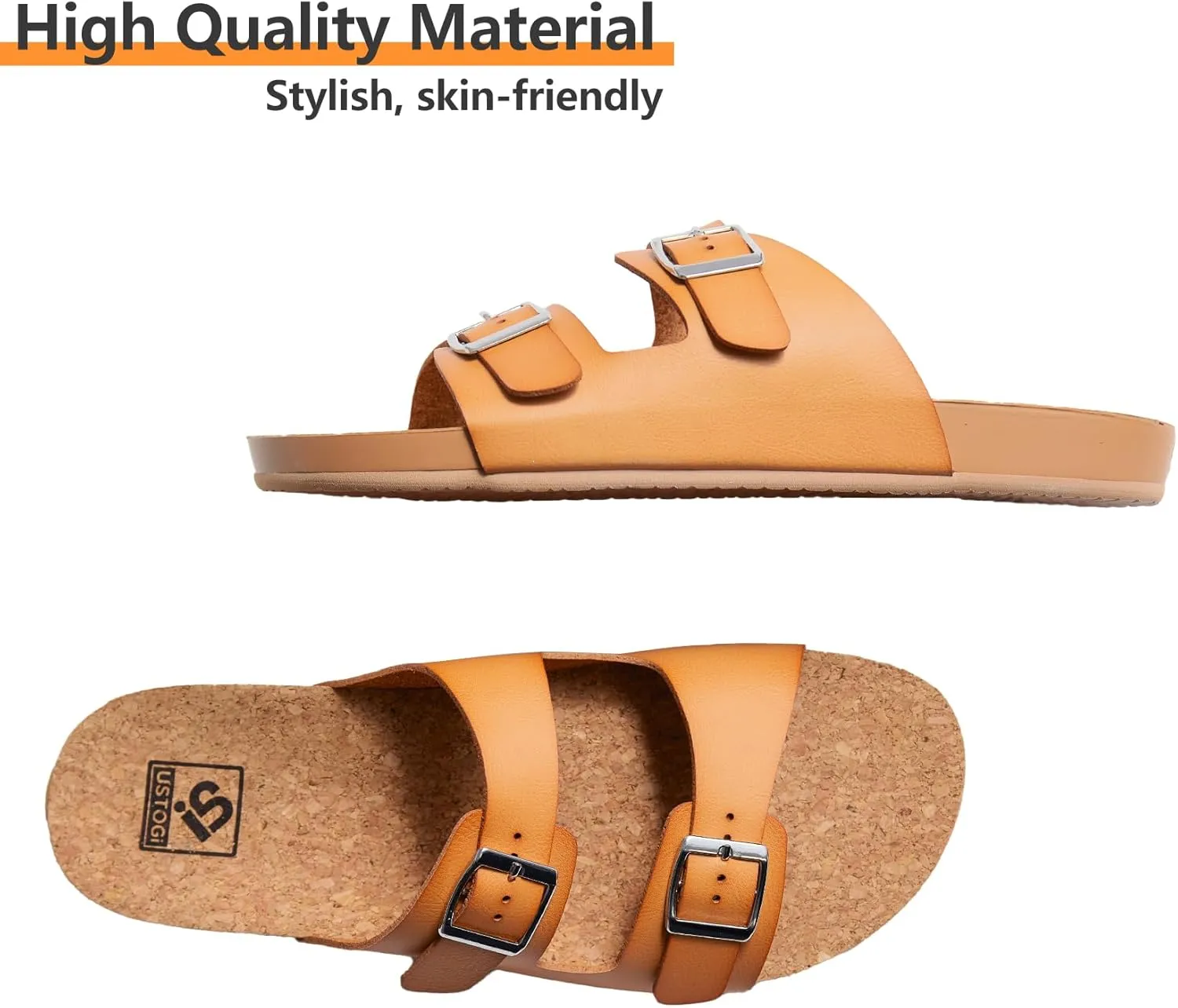 Womens Sandals Arch Support Beach Slides for Women Orthotic Summer Causal Cork Footbed Adjustable Lightweight Comfortable Slip on Cushion Cute 2 Strap Flat sandalias de mujer