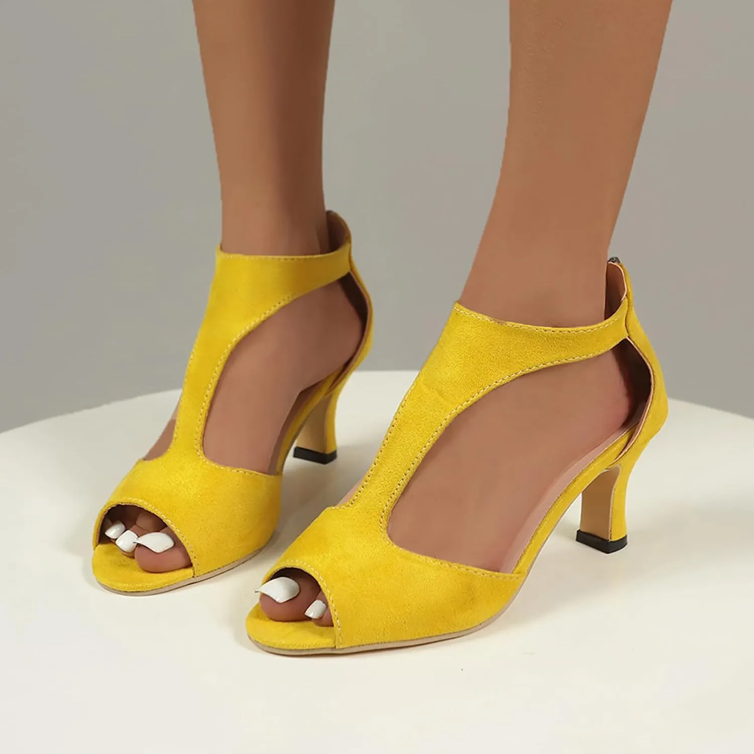 Womens Sandals Comfortable High Heels Dressy Sandals with Ankle Strap Back Zipper