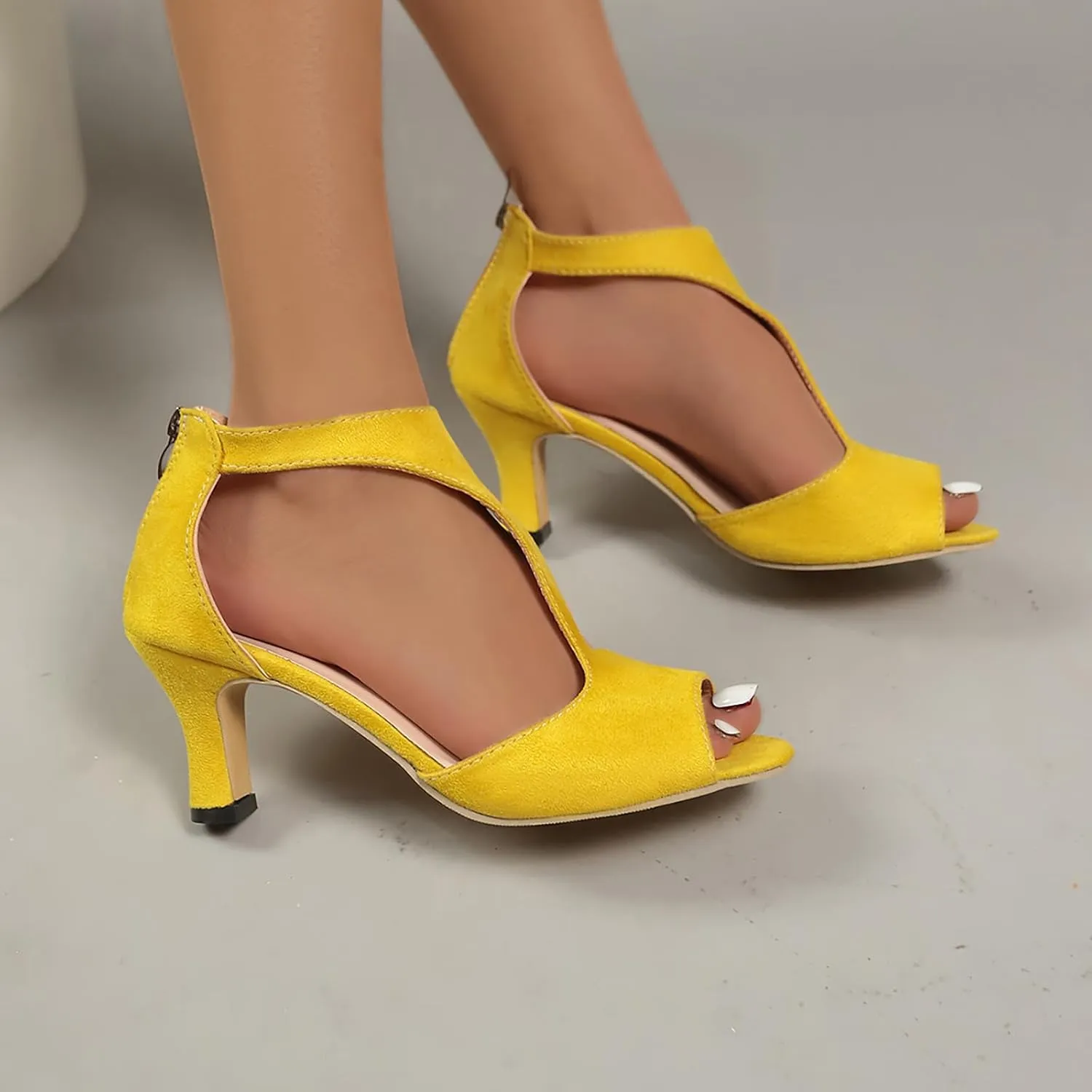Womens Sandals Comfortable High Heels Dressy Sandals with Ankle Strap Back Zipper