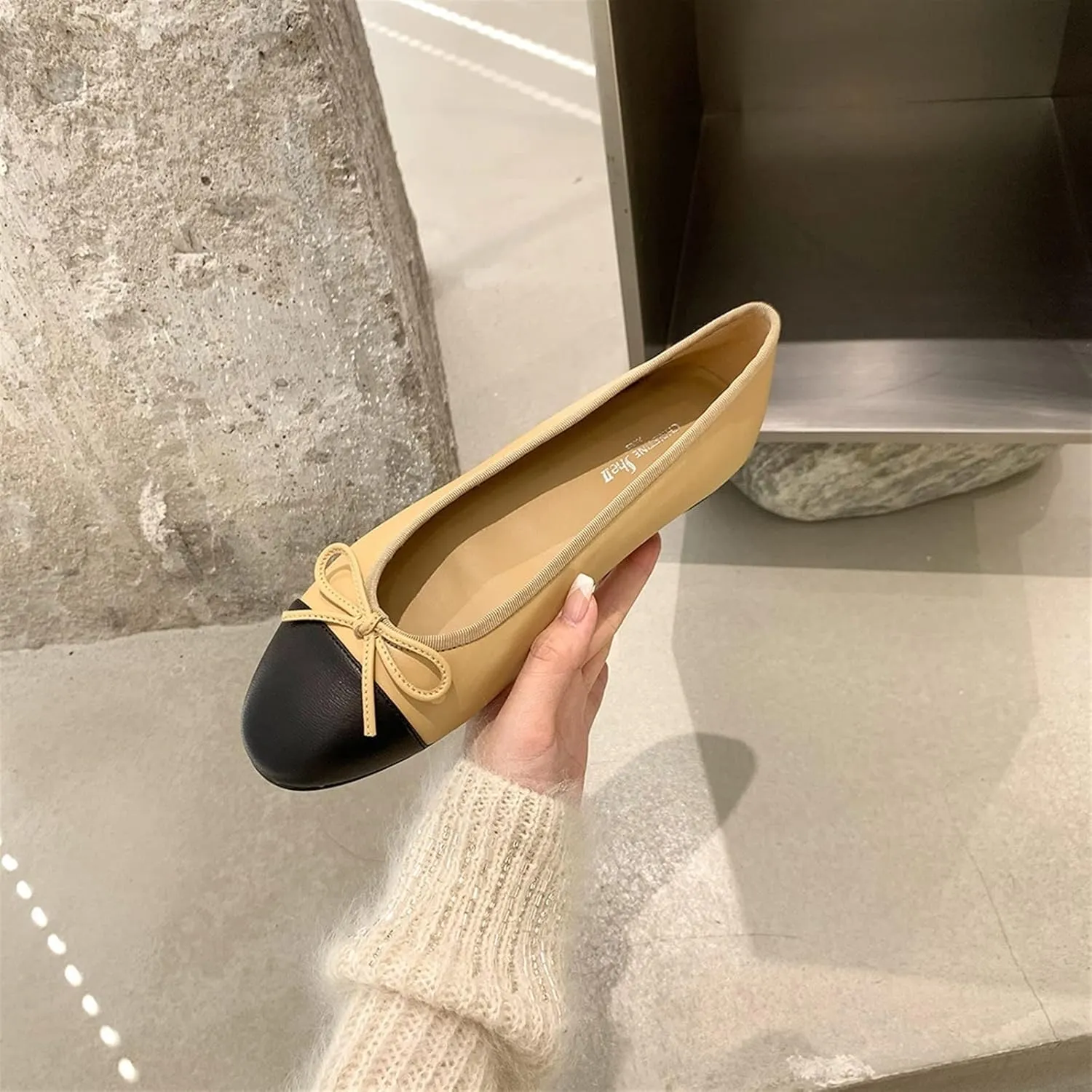 Womens Shoes Round Toe Bow Ballet Flat Shoes Women Real Sheep Skin Low Heels Casual Shoes