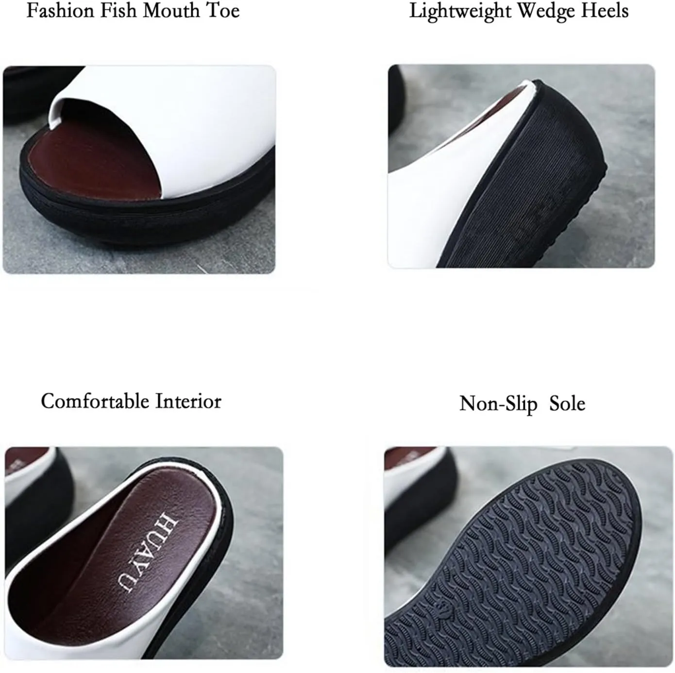 Women's Slip-On Platform Wedge High Heel Sandals Soft Lightweight Casual Open Toe Fish Mouth Summer Beach Walking Slippers