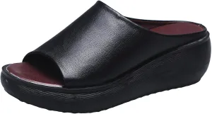 Women's Slip-On Platform Wedge High Heel Sandals Soft Lightweight Casual Open Toe Fish Mouth Summer Beach Walking Slippers