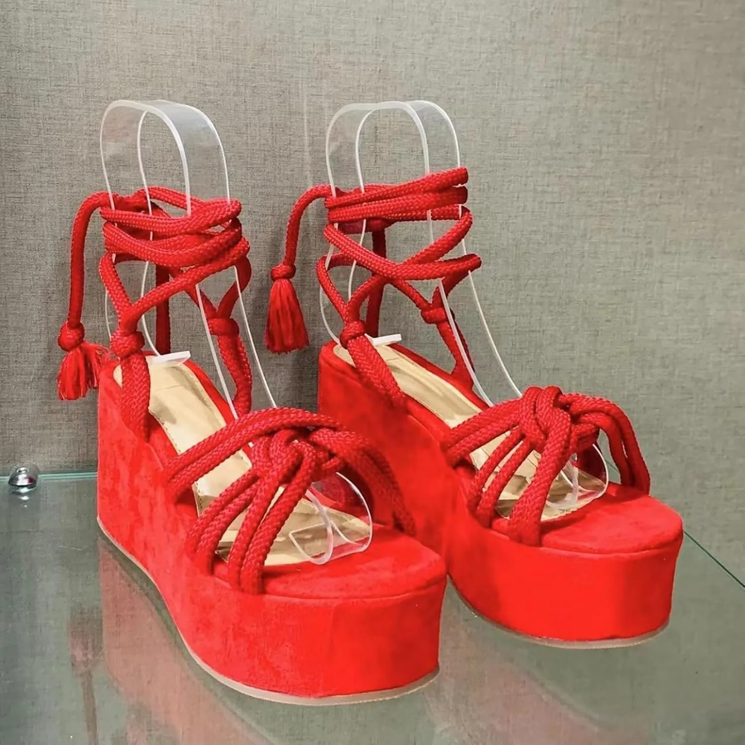 Women's Wedge Sandals Open Toe Summer Platforms Lace Up Comfortable Boho Sandals Slip On Dressy Walking Shoes