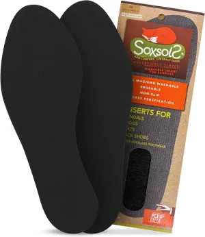 Wool Flat Shoe Insert for Sandals & Sockless Shoes, Comfortable Shoe Insoles with Sweat-Absorbent Natural Fiber & Non-Slip Silicone Grip, Narrow-Cut Shoe Inserts for Women, Black, Size 40 - SoxsolS