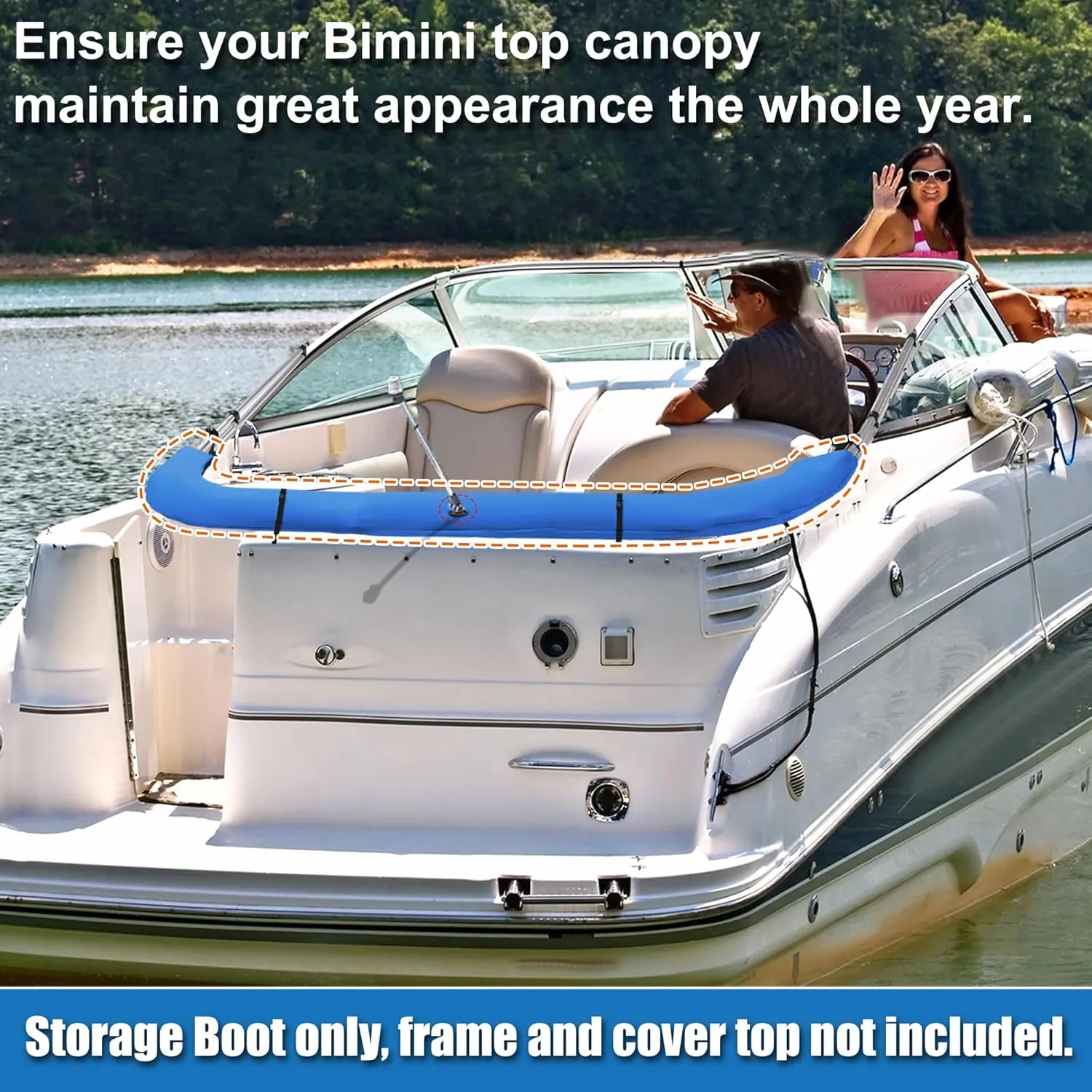 X AUTOHAUX Square Frame Bimini Top Storage Boot Cover with Stern Light Hole Boat Bimini Storage Bag with 2 Fixed Straps for 3 Bow 4 Bow 1 Set