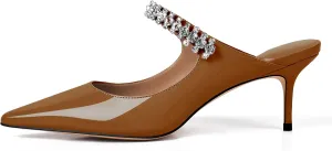 XINIUNIU Heeled Mules for Women Rhinestone Heels Pointed Toe Slip On 2.5 Inch Kitten Stiletto Closed Toe Sandals Dress Wedding Pump Shoes