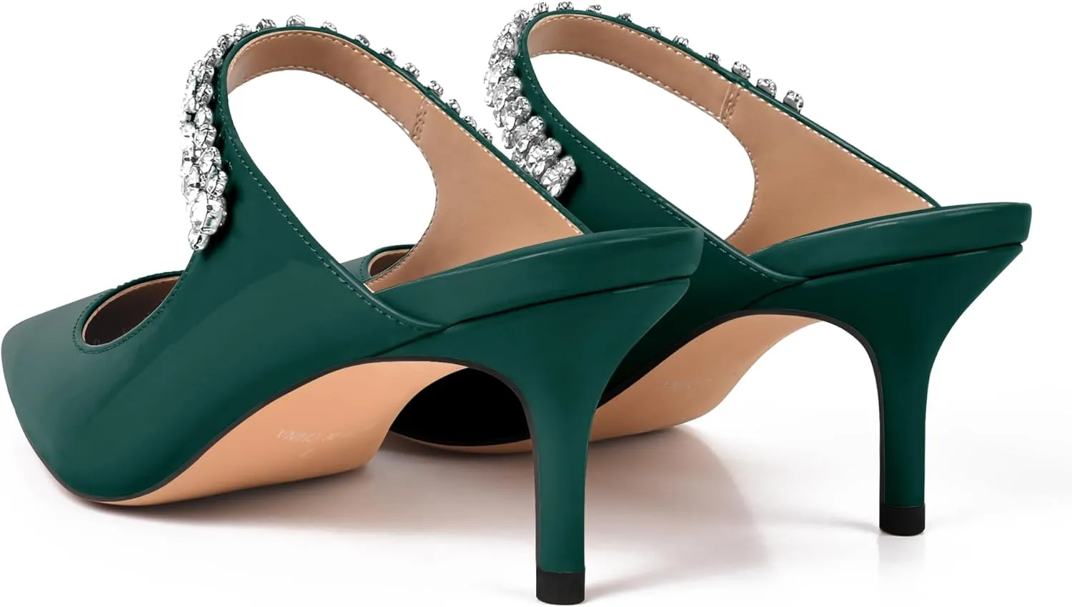 XINIUNIU Heeled Mules for Women Rhinestone Heels Pointed Toe Slip On 2.5 Inch Kitten Stiletto Closed Toe Sandals Dress Wedding Pump Shoes